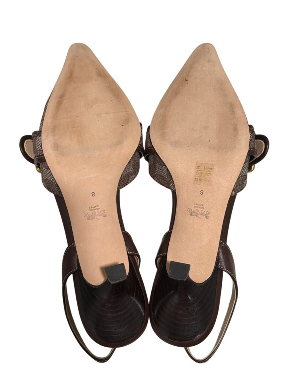 Coach Brown Signature Canvas Slingback Kitten Heels With Gold Buckle - Size 8 - Picture 6 of 10